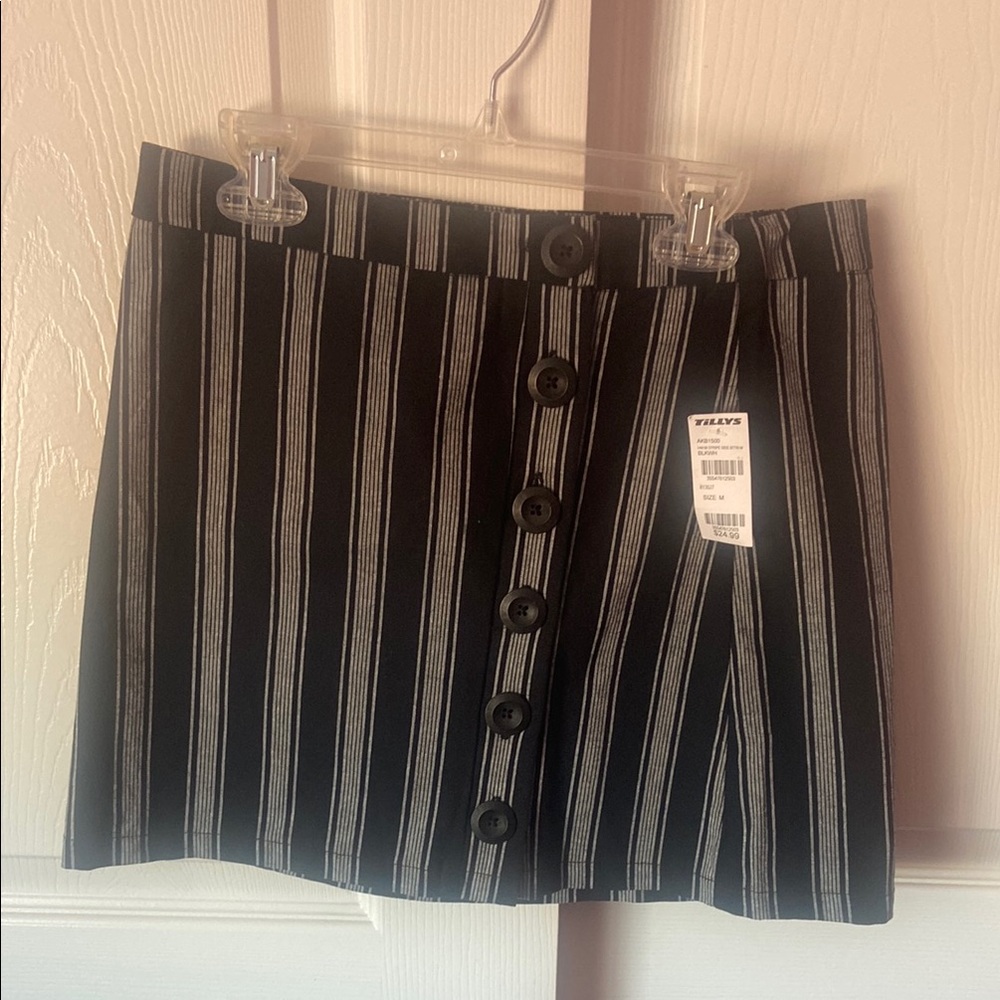 Black and Gray Button Down Striped Skirt